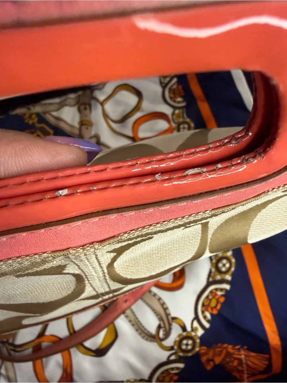 Coach Bonnie Signature Canvas Shoulder Bag Coral Pink Leather Trim